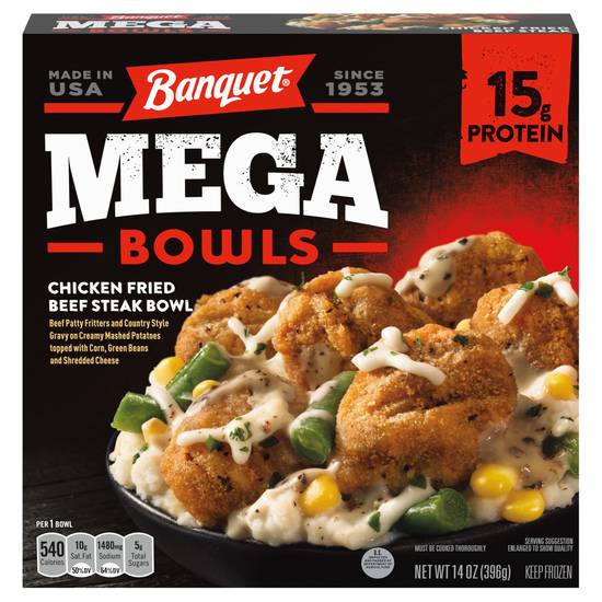 Banquet Mega Bowls Chicken Fried Beef Steak Frozen Dinner