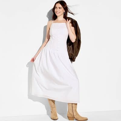 Women's High Neck Dropped Waist Midi A-Line Dress - Wild Fable™ White L