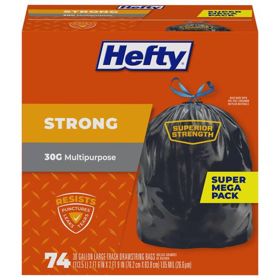 Hefty Strong 30 Gallon Multipurpose Super Mega pack Trash Bags (74 ct)