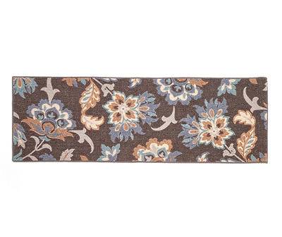 Jacobean Gray & Blue Floral Runner Rug, (2' x 6')