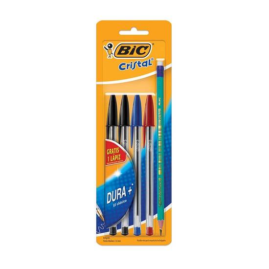 Bic bolígrafos punto medio cristal y lápiz (blister 5 piezas)