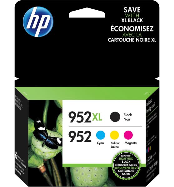 HP 952XL Black/952 Cyan; Magenta; Yellow High-Yield Ink Cartridges, Pack Of 4, N9K28AN