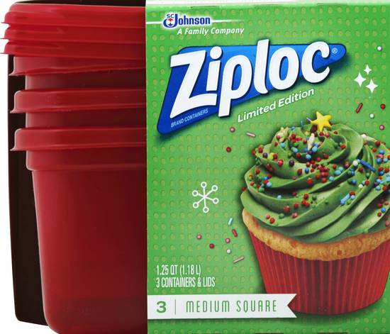 Ziploc Containers & Lids, Square, Medium, 1.25 Quart