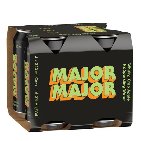 Major Major Whisky Apple & NZ Sparkling Water Can 320mL X 4 pack