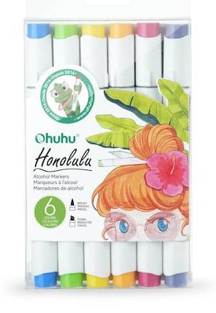 Ohuhu Honolulu Dual Tip Primary Alcohol Markers, Assorted (6 ct)