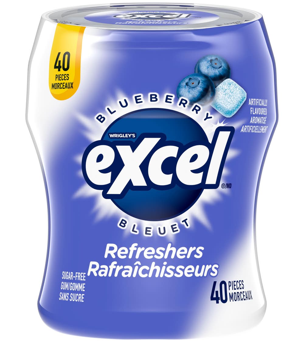 Excel Refreshers Sugar Free Chewing Gum, Blueberry (80 g, 40 ct)