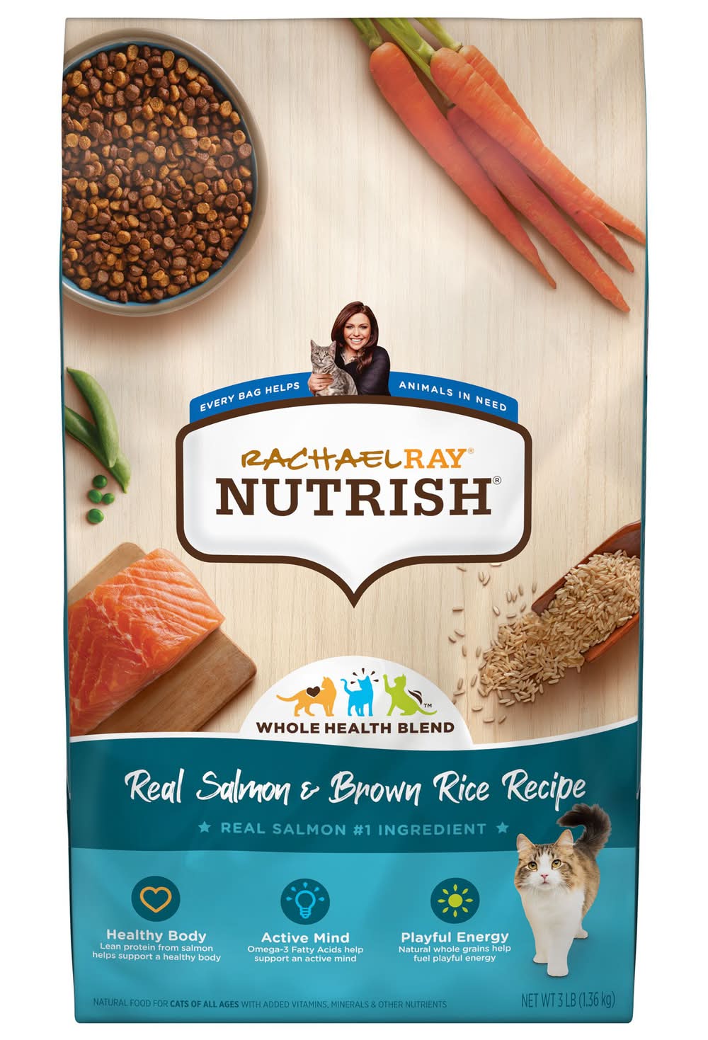 Rachael Ray Nutrish Whole Health Blend Recipe For Cats, Real Salmon-Brown Rice (3 lbs)
