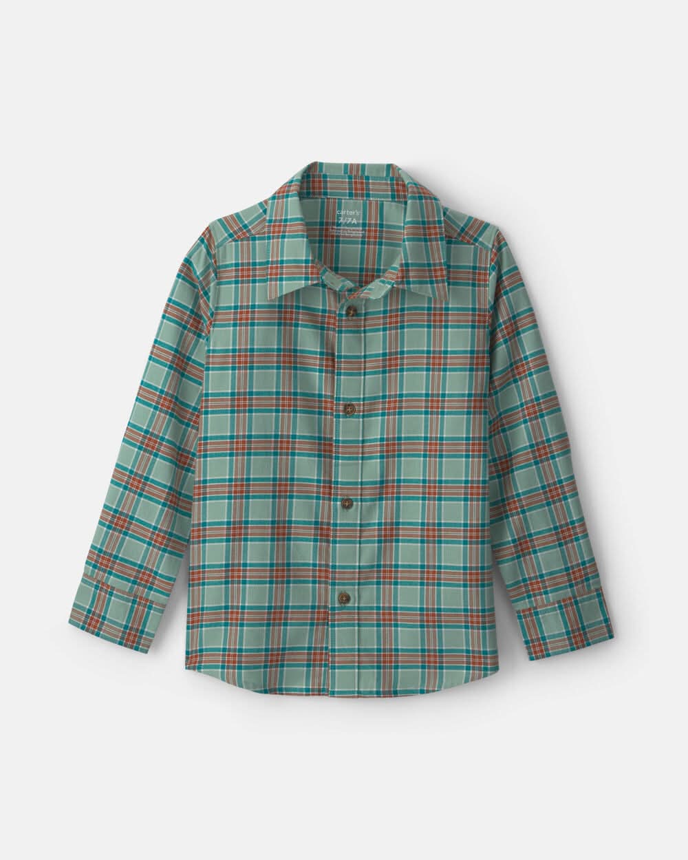 Boys Plaid Long-Sleeve Button-Down Shirt - Green - 10