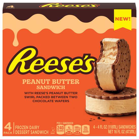 Reese's Peanut Butter Frozen Dairy Dessert Sandwich, 4 fl Oz, 4 Count