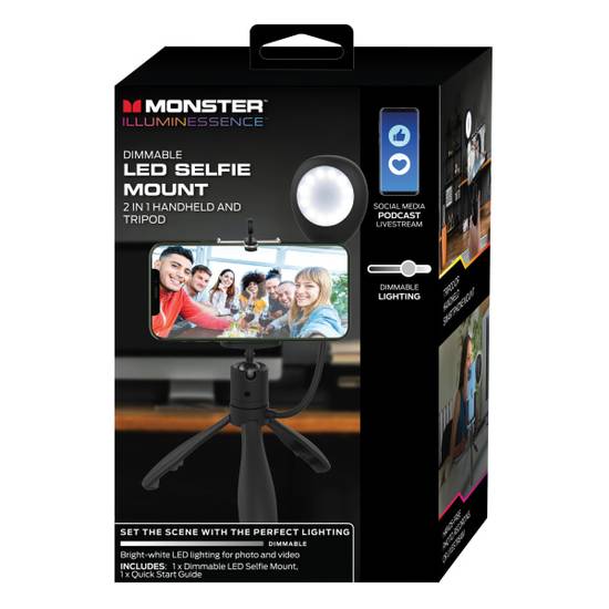 Monster 2-In-1 LED Plastic Selfie Handheld/Tripod Mount For Smartphones, Black