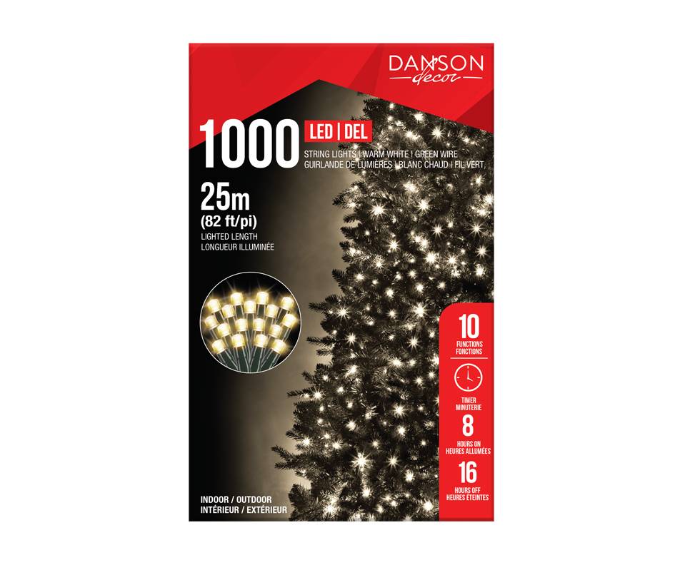 Danson decor guirlande de 1000 ampoules led blanc chaud avec 10 fonctions (25 m)