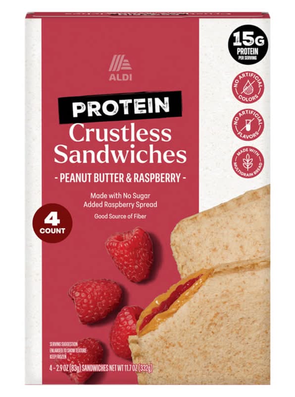 Aldi Protein Crustless Sandwiches, Peanut Butter & Raspberry (4 x 2.9 oz)