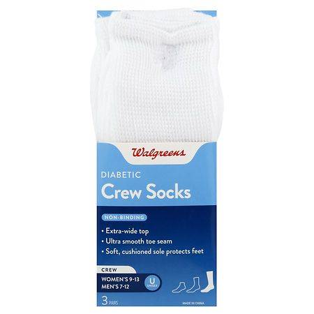 Walgreens Diabetic Crew Socks For Men (white 7-12)