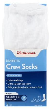 Walgreens Diabetic Crew Socks For Men, White 7-12 (5.92 oz)
