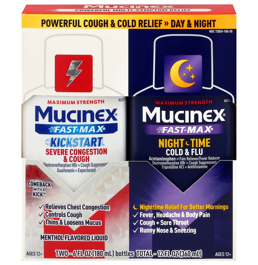 Mucinex Kickstart Severe Congestion & Cough & Nightshift Cold & Flu Medicine (6 fl oz, 2 ct)