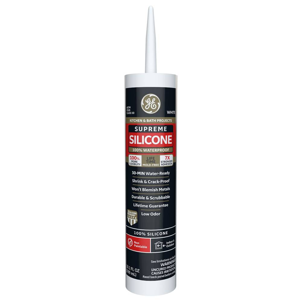 GE Supreme Silicone Kitchen and Bath, Tub and Tile 10.1-oz Kitchen and Bath White Silicone Caulk | 2821640