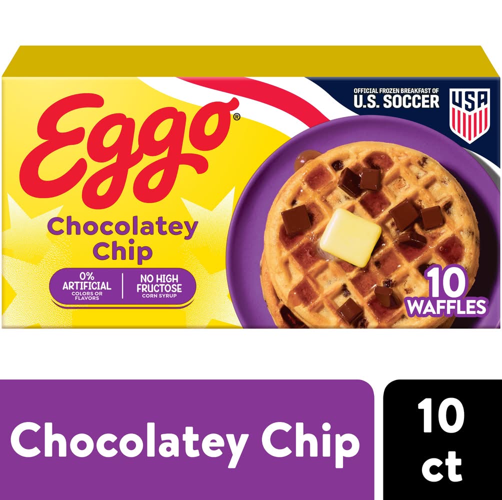 Eggo Crispy & Fluffy Frozen Waffles, Chocolatey Chip (12.3 oz, 10 ct)