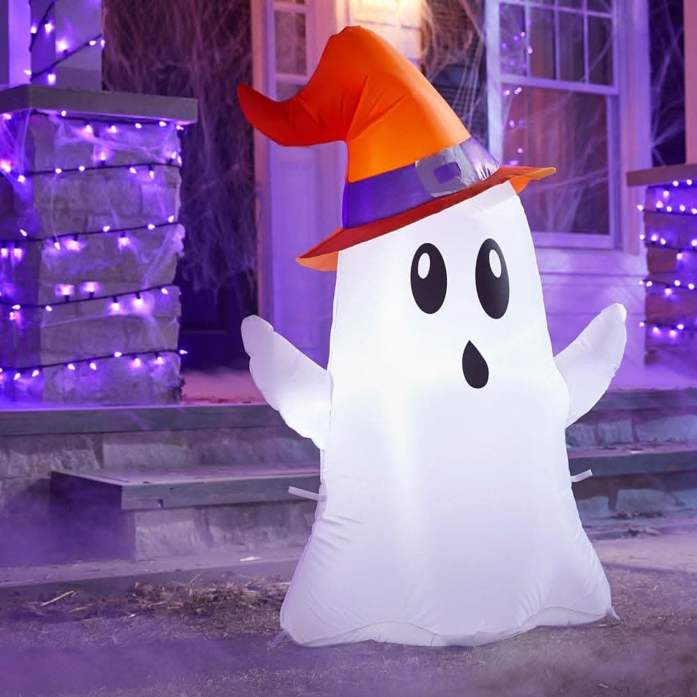 Home Accents Holiday 3.5 Ft Led Ghost With Witch Hat Inflatable Airblown® I2