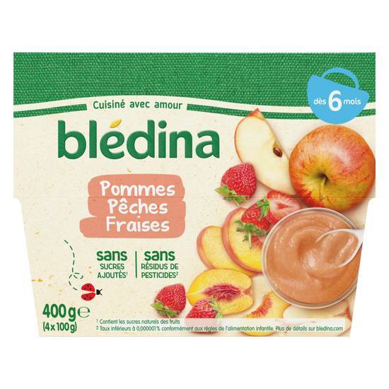 Bledina coupelles fruits pommes pêches fraises 4x100g dès 6 mois - 400g