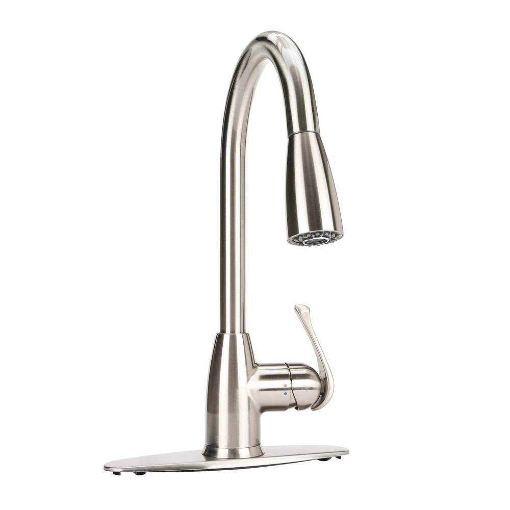 Project Source Tucker Stainless Steel Single Handle Pull-down Kitchen Faucet with Sprayer (Deck Plate Included) | 51-K814-PS-BN