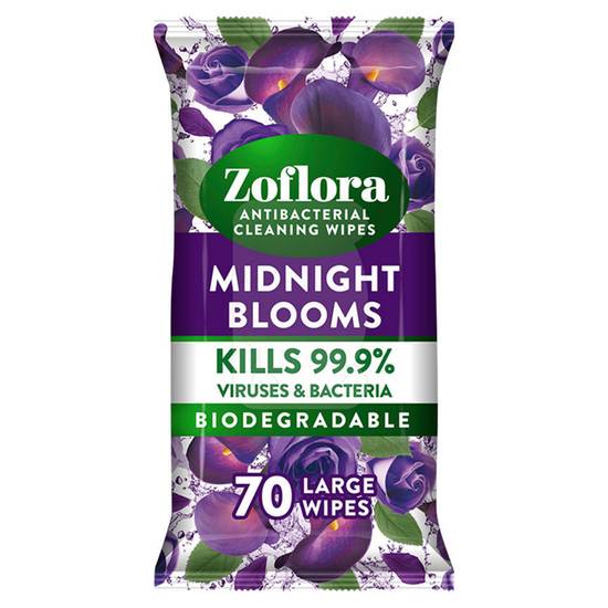 Zoflora Antibacterial Multi-Surface Cleaning Wipes Midnight Blooms 70 Large Wipes 70PK