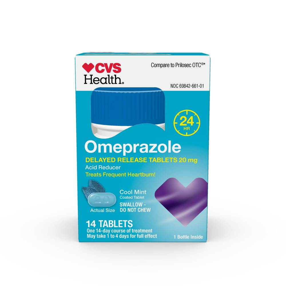 CVS Health Omeprazole Delayed Release Tablets, Cool Mint, 14 CT