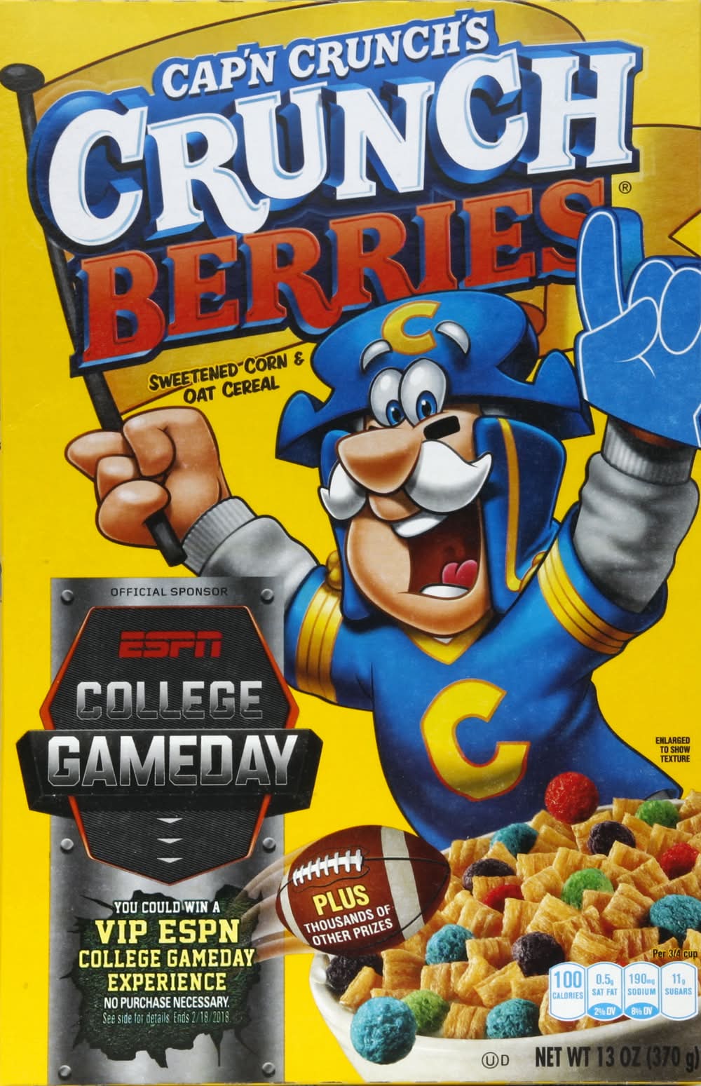 Cap'n Crunch Sweetened Corn & Oat Cereal, Crunch Berries (13 oz)
