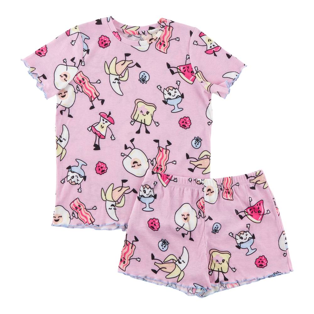Ens. pyjama short côtelé BELLA & BIRDIE pour filles – 2 pièces (M(10-12), Abstrait mau LT AB1)