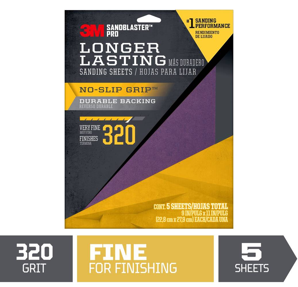 3M SandBlaster Pro Very Fine 320-Grit Sheet Sandpaper 9-in W x 11-in L 5-Pack | 20320-SBP-5