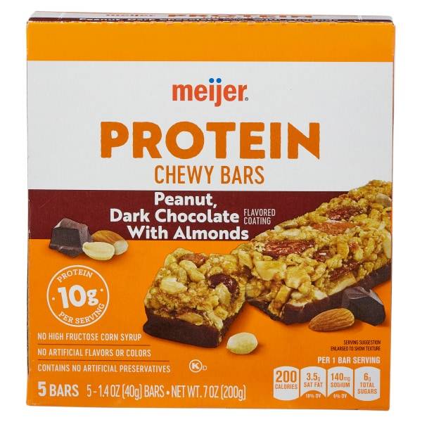 Meijer Peanuts, Dark Chocolate & Almonds Chewy Protein Bars, 5 Count (1.4 oz)