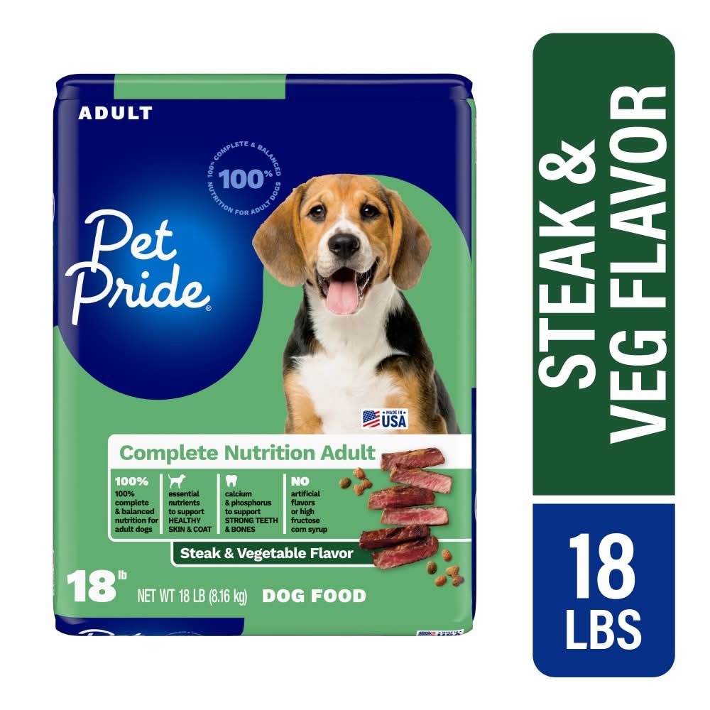 Pet Pride 100% Complete Nutrition Dry Dog Food, Steak & Vegetable, Adult (18 lbs)