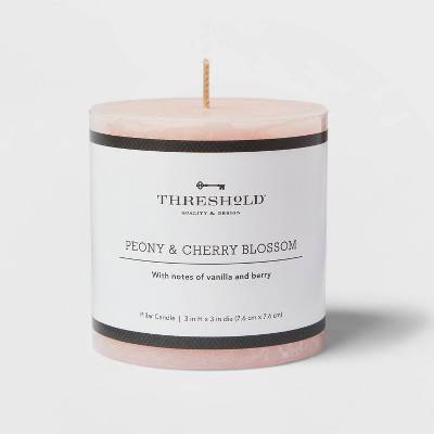 Threshold Cozy Pillar Candle, Peony-Cherry, 3x3 in, Pink