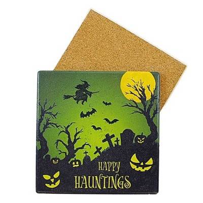 Coasterstone 4.25 In Halloween Hauntings Tile Coaster Ghosts Ghouls Spiders Haunted Coasters