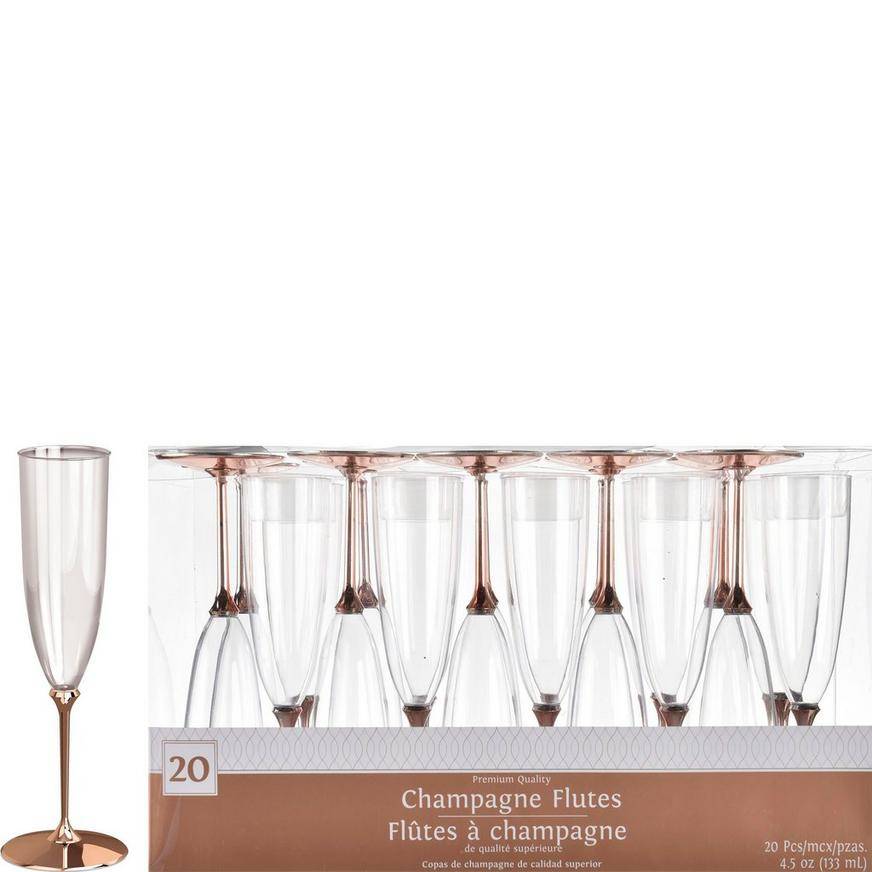 Party City Clear Premium Plastic Champagne Flutes With Rose Gold Stems (rose gold)