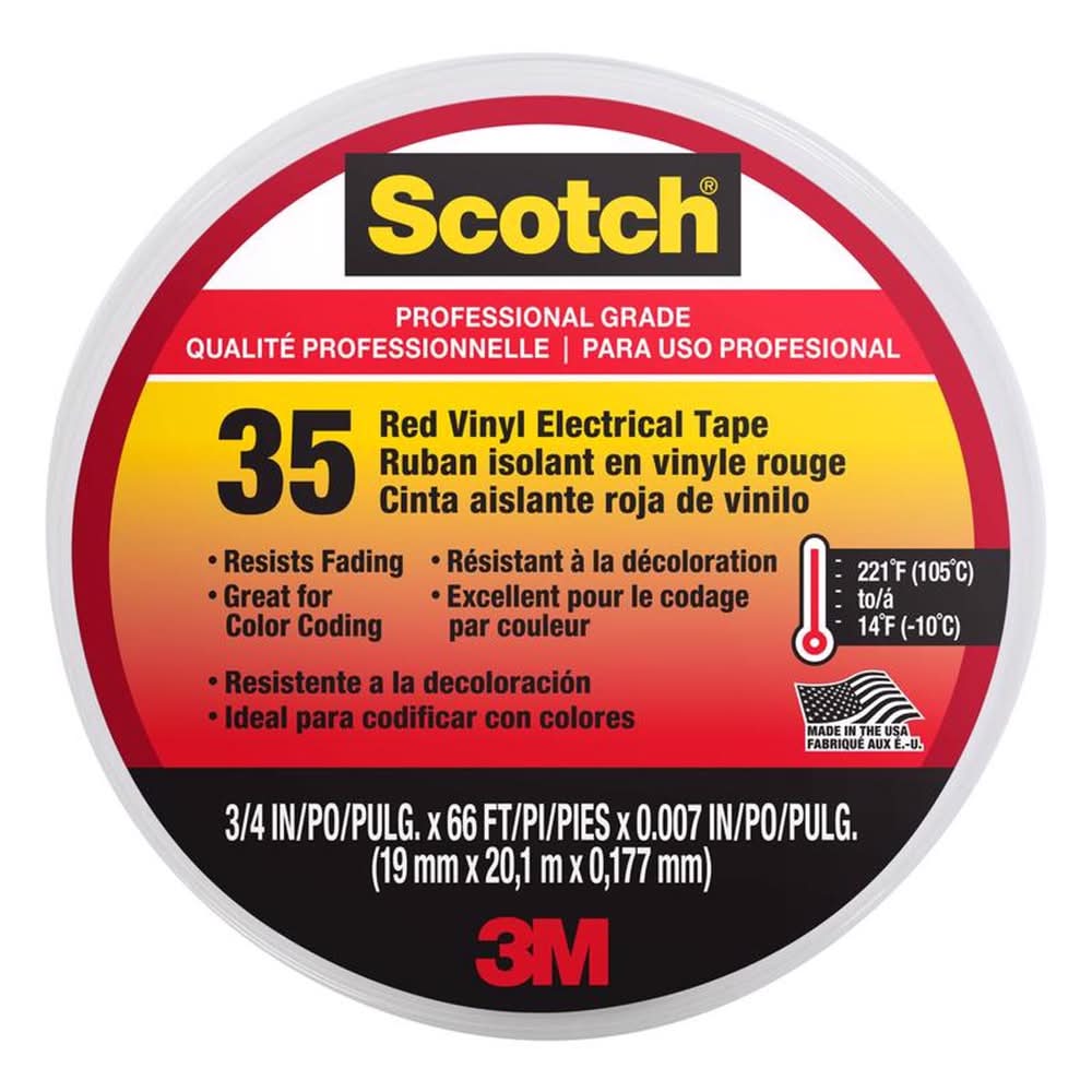 3M Scotch 3/4 In. W X 66 Ft. L Red Vinyl Electrical Tape