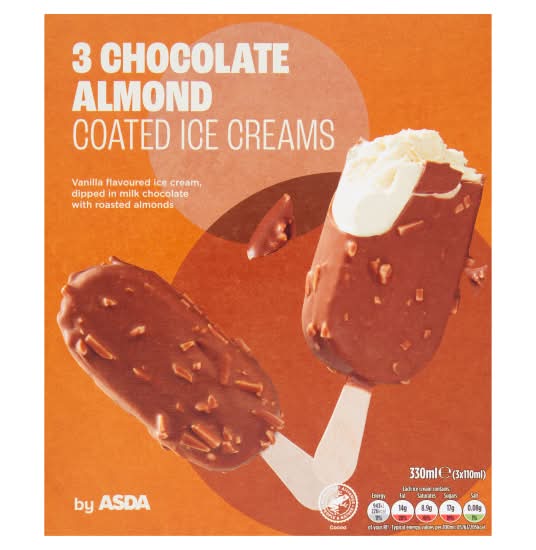 ASDA Vanilla, Chocolate Almond Coated Ice Creams (3 pack)