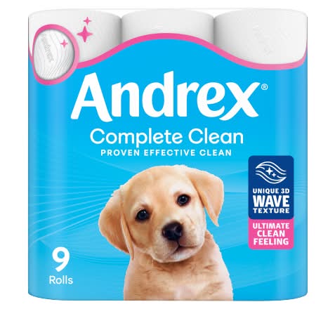 Andrex Complete Clean Toilet Tissue Rolls (9 pack)