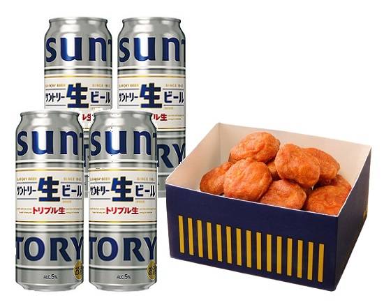 【セット】サントリー生ビール(500ml)×4本+選�べるからあげクンBOX(1箱)