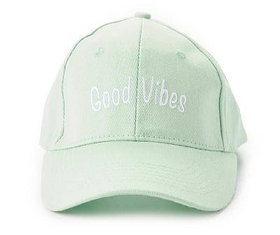 Good Vibes Sage Embroidered Baseball Cap, Green