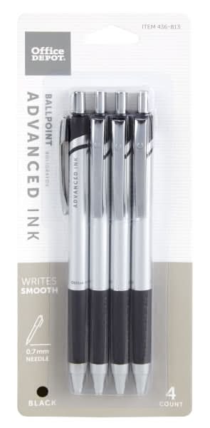 Office Depot Advanced Ink Retractable Ballpoint Pens (4 ct)