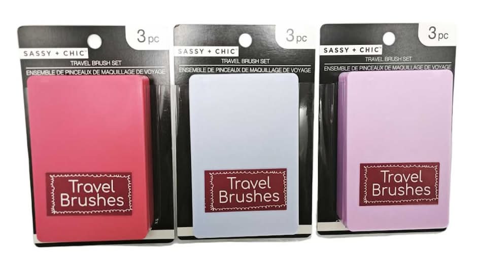 Sassy + Chic Travel Brush Set, Assorted Colors, 3-pc Pack.
