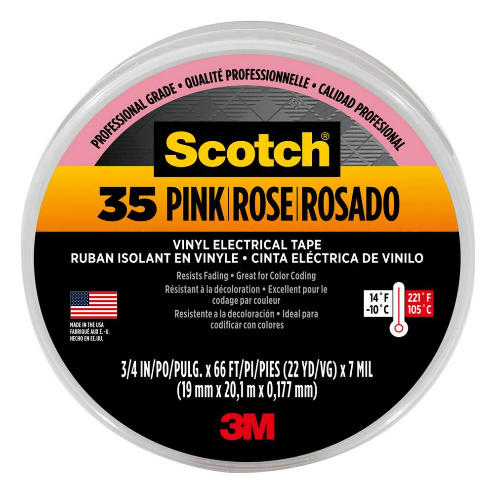 Scotch 35 Pink Electrical Tape 0.75-in x 66-ft Vinyl Electrical Tape Pink | 10886-DL-5