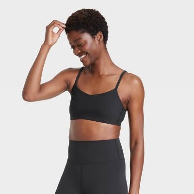 All In Motion Everyday Soft Light Support Strappy Sports Bra, Women, M, Black