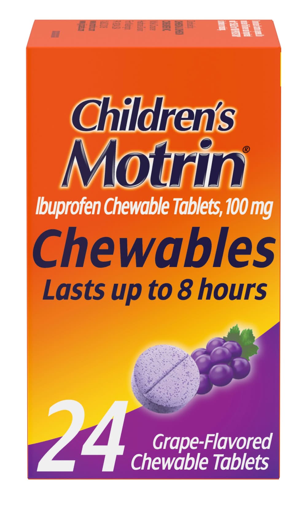 Motrin Ibuprofen 100 mg Chewable Tablets, Grape (1.3 oz, 24 ct)