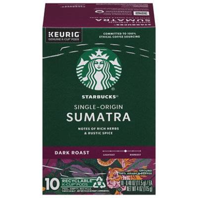 Starbucks K-Cups Pods Sumatra Dark Roast Coffee (0.25 oz, 10 ct)