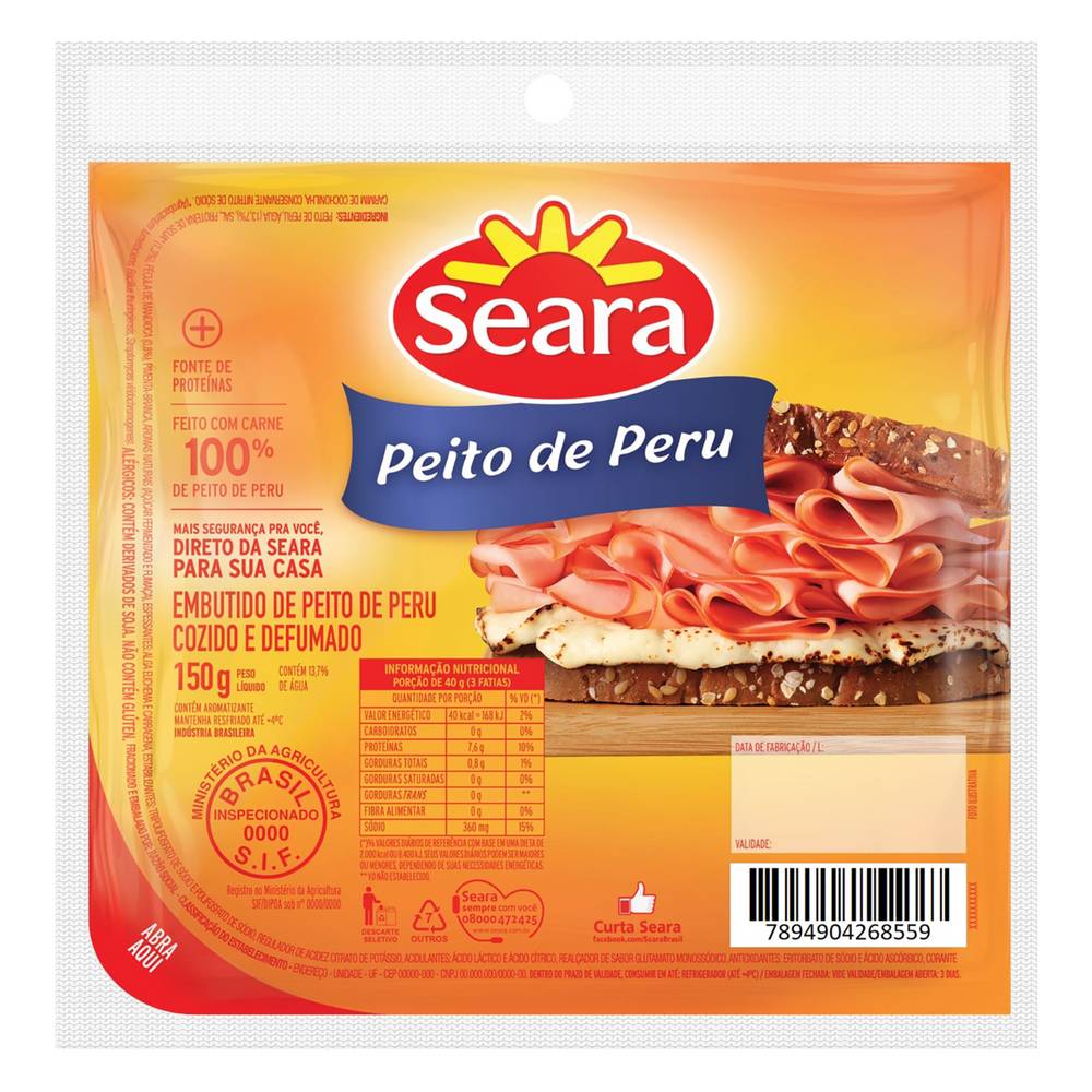 Seara peito de peru fatiado cozido e defumado (150 g)