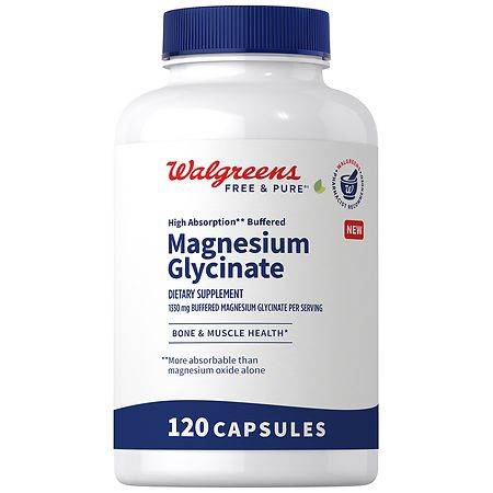 Walgreens Free & Pure High Absorption Magnesium Glycinate 1330 mg Capsules(120Ct)