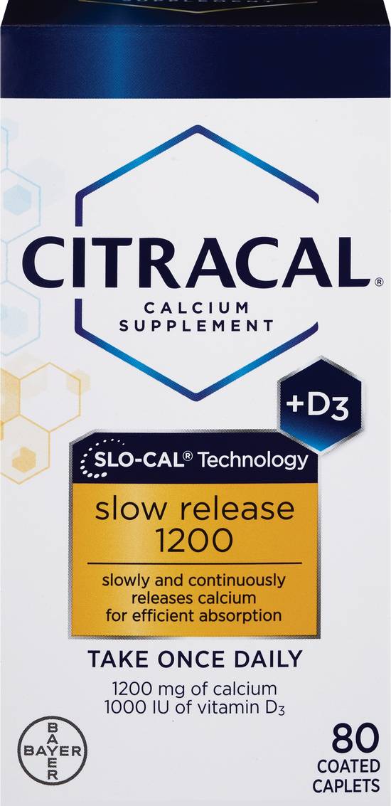 Citracal Slow Release 1200 Calcium With Vitamin D3, Caplets, 80 Count