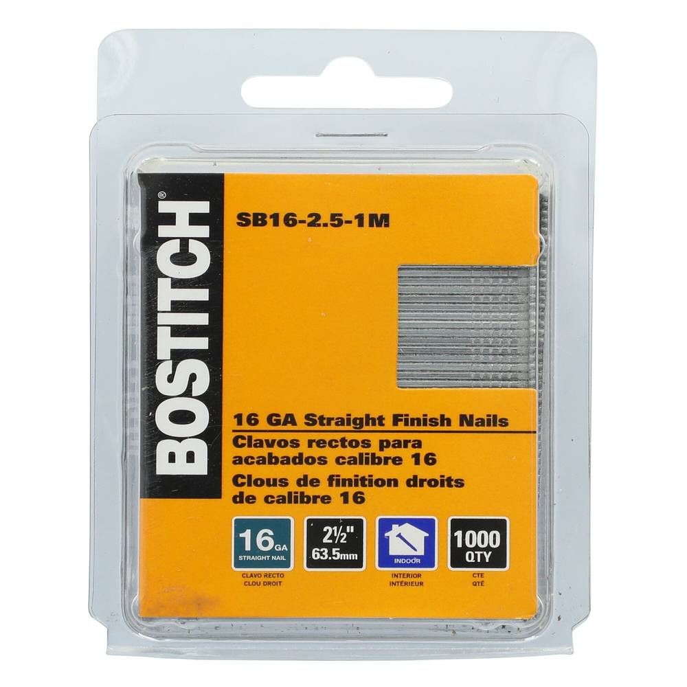 Bostitch 2-1/2-in 16-Gauge Straight Coated Collated Finish Nails | SB16-2.5-1M