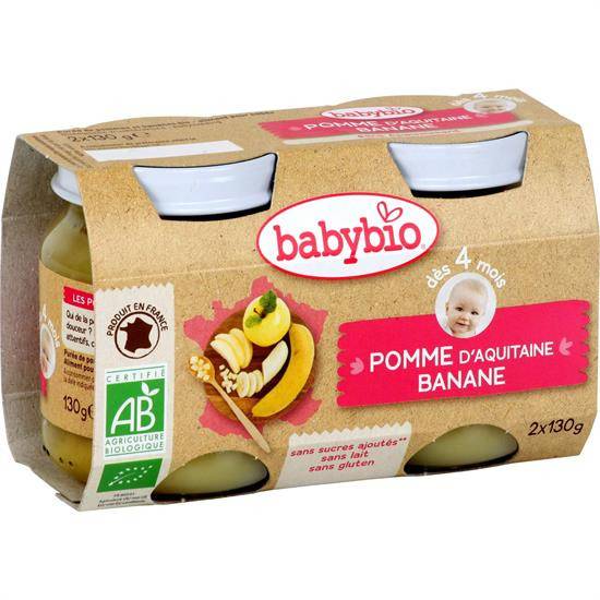 Compotes bébé dès 4 mois, pomme banane BABYBIO - les 2 pots de 130 g